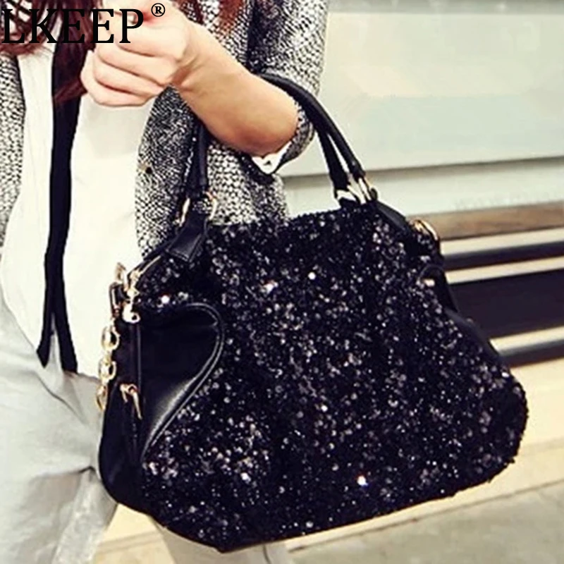 2022 New Women\'s Bag PU Leather Ladies Shoulder Bag Sequined Patent Leather Bag Casual Wild Hand Ladle Shoulder Bag Women