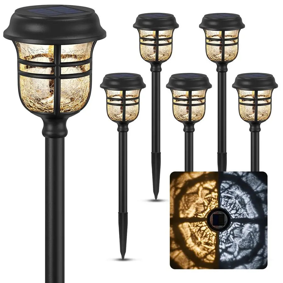 

Solar Pathway Lights Outdoor Waterproof IP652 Lighting Modes LED Solar Powered Garden Lights, Glass Outdoor Lighting for Yard La