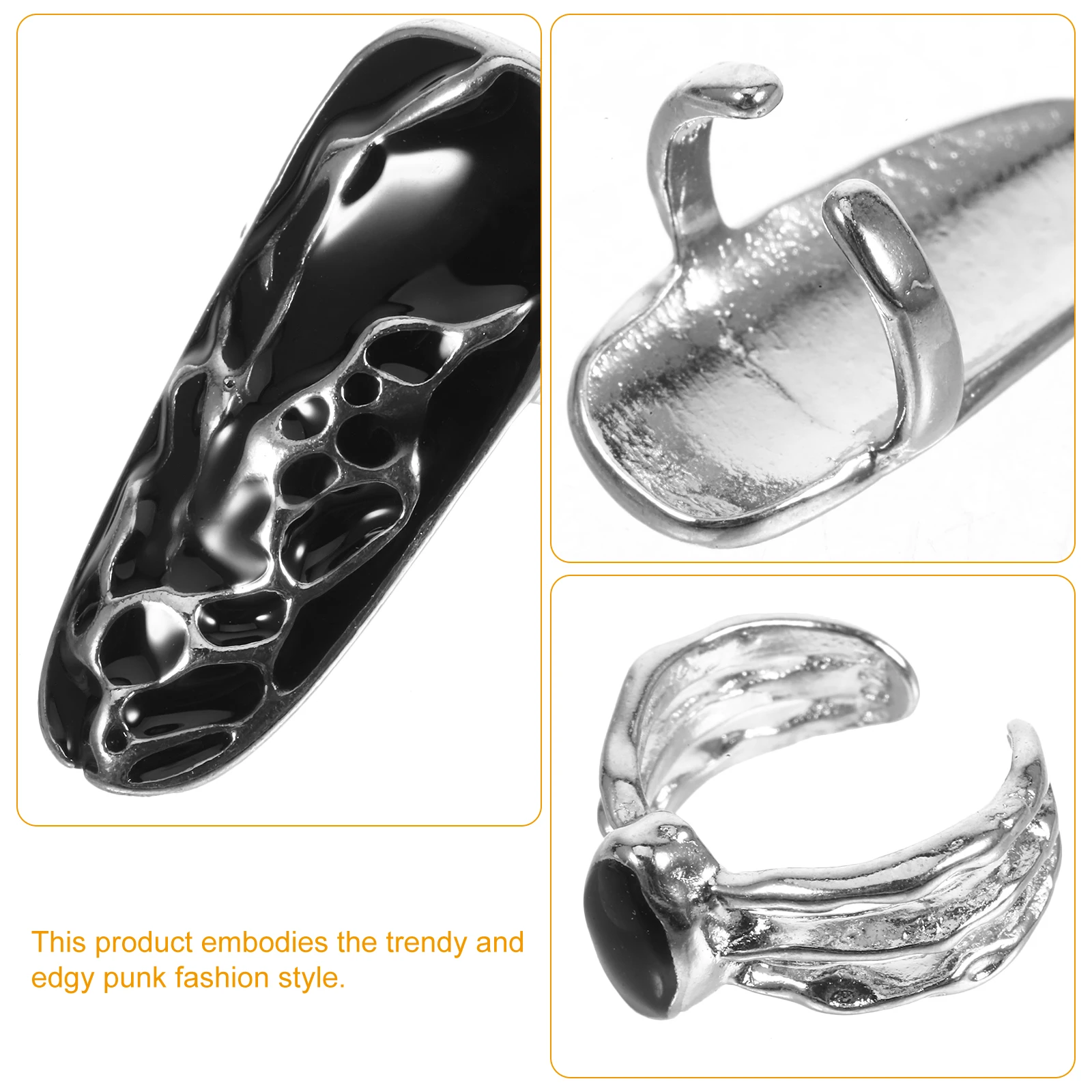 

2 Sets Fingertip Rings Adjustable Opening Nail Art Charms Accessories Punk Style Party Prop Jewelry Irregular Pattern Finger