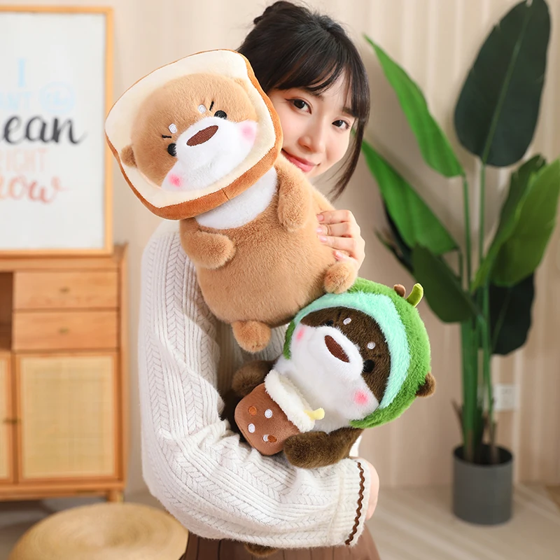 Cute Cartoon Fuffy Otter Plush Toy Stuffed Soft Otter Dressed Food Fruit Cosplay Lovely Gift For Children Kawaii Decoration