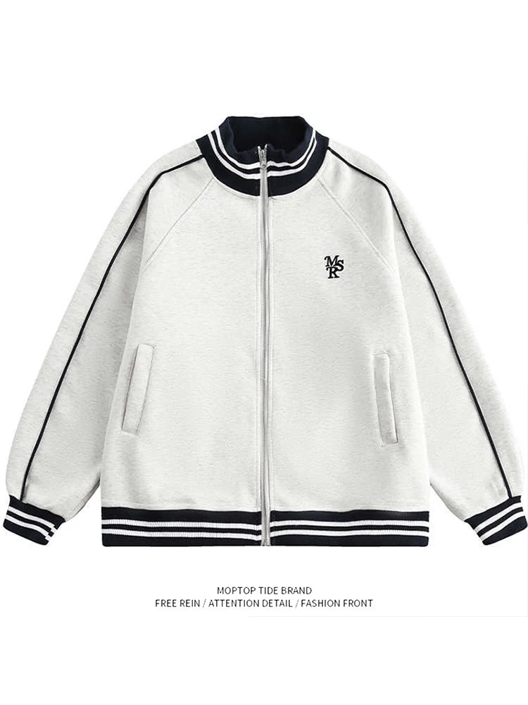 

Loose Baseball Jaet Men's Casual Lazy Sle Stand Collar Sweatirt Windproof Polyester Fabric Long Sve Zipper Closure