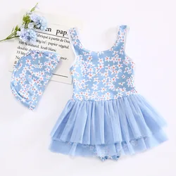 Costume da bagno per neonate indossare fiori vestiti per bambini costumi da bagno per bambini costume da bagno intero per bambini con stampa in stile coreano con volant in pizzo