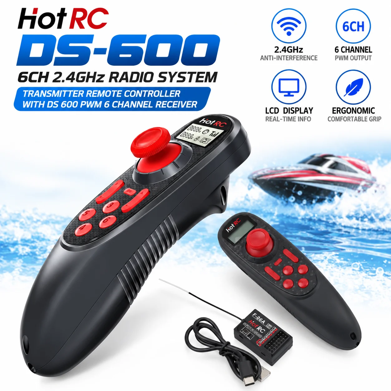 Radio Transmitter 2.4Ghz - Hotrc Ds-600 6-kanaals 2,4 GHz radiosysteem,