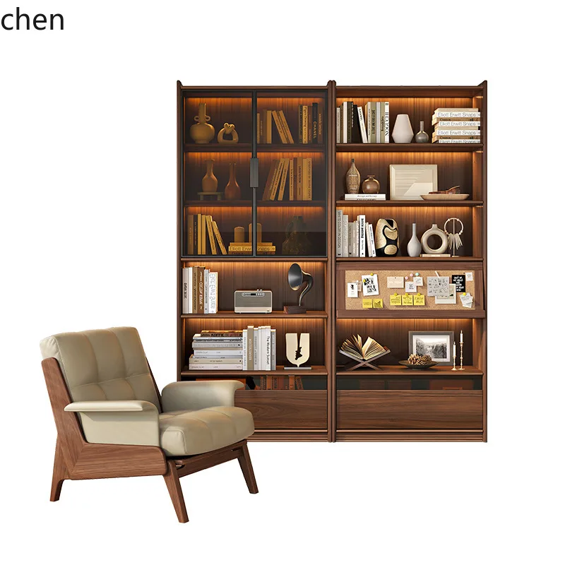 HT New Chinese Style Solid Wood Cabinet Bookshelf Free Combination Full Wall Display with Glass Door Floor-standing - view 4