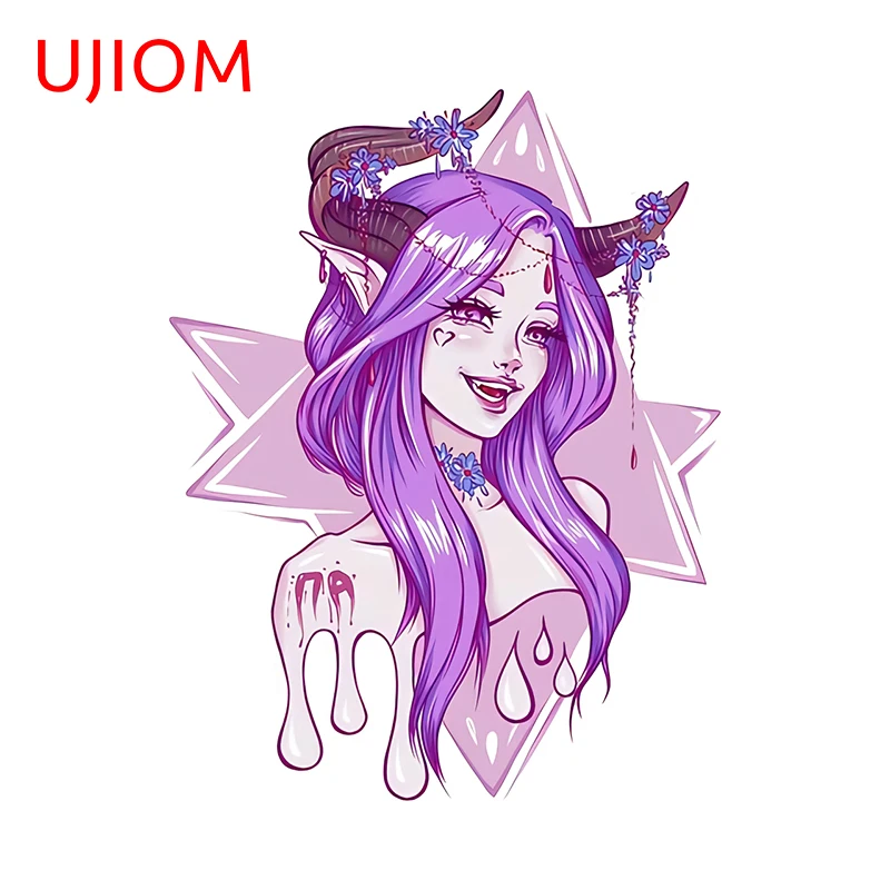 UJIOM 13cm × 10.1cm Purple Devil Girl Cartoon Wall Stickers Attractive Amusing Creative Decals Cool Anime Wallpapers