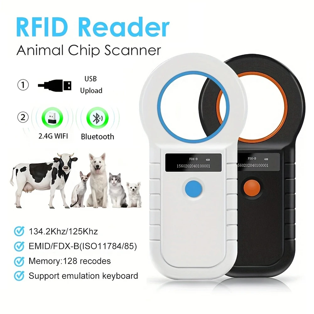 Bluetooth/USB Czytnik znaczników zwierząt Czytnik RFID Czytnik znaczników uszu Skaner chipów dla zwierząt Czytnik mikrochipów dla psów Kotów Krowi Owce