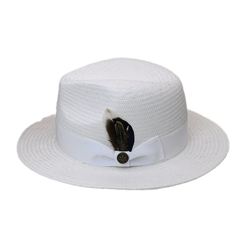 

Breathable Straw Top Hat for Women Wide Brims Panama Hat with Bowknot Belt Elegant Hat for Seashores Travel Sun Headwear