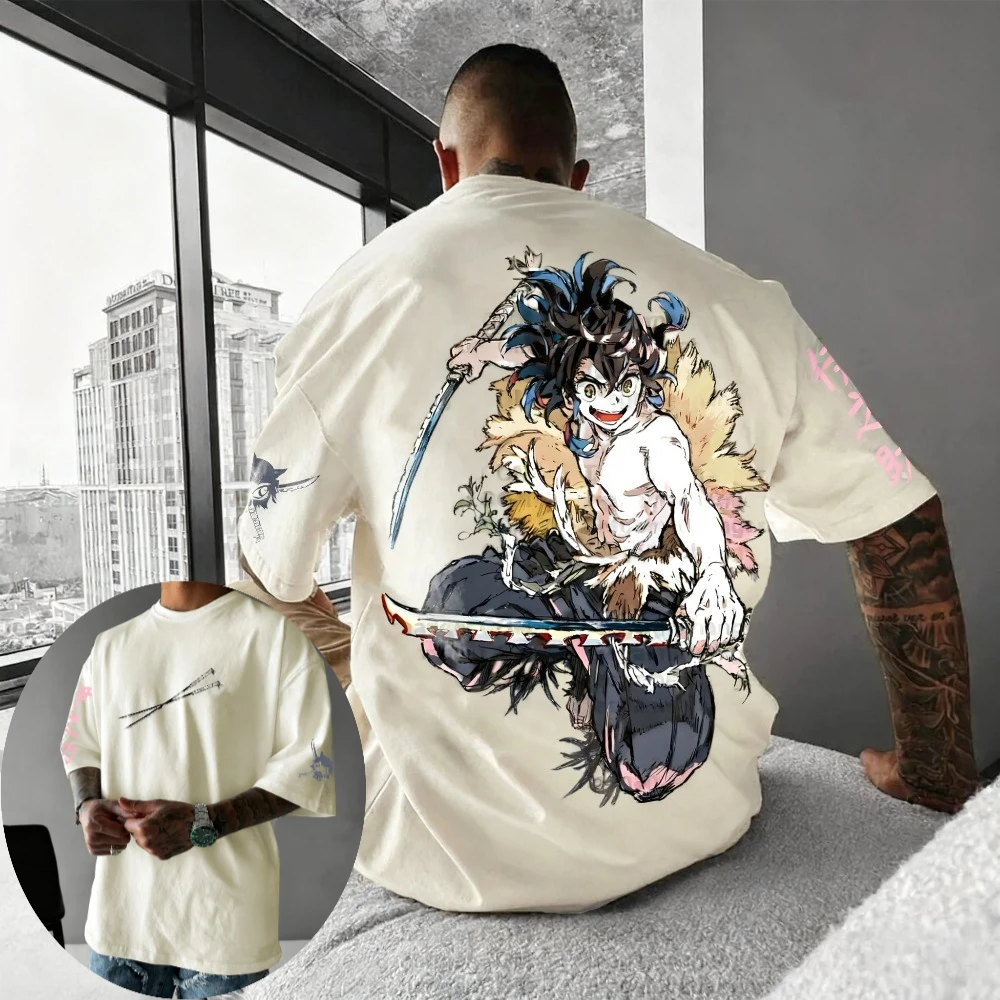 

Demon Slayer Men's T-shirt Inosuke Hashibira Summer Japanese Anime Tee Spring and Autumn Boys Short-sleeved Parent-child Wear