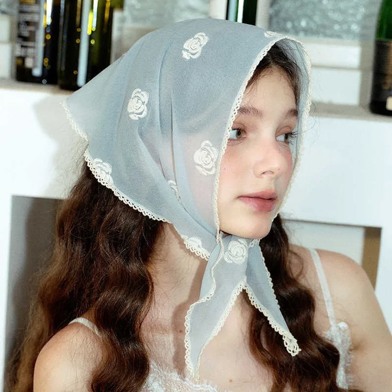 

Women's Headscarf Korean Rose Sweet Kawaii Fashionable Summer Hair Scarves Thin Silk Sun Protection Hair Accessories For Girl