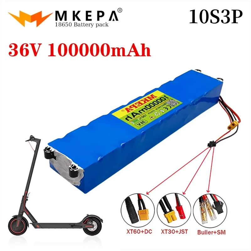 Mkepa-Batterie Lithium pour Trottinette Électrique, 10S3P, 36V, 100000mAh, 36V, Lpega 18650, M365