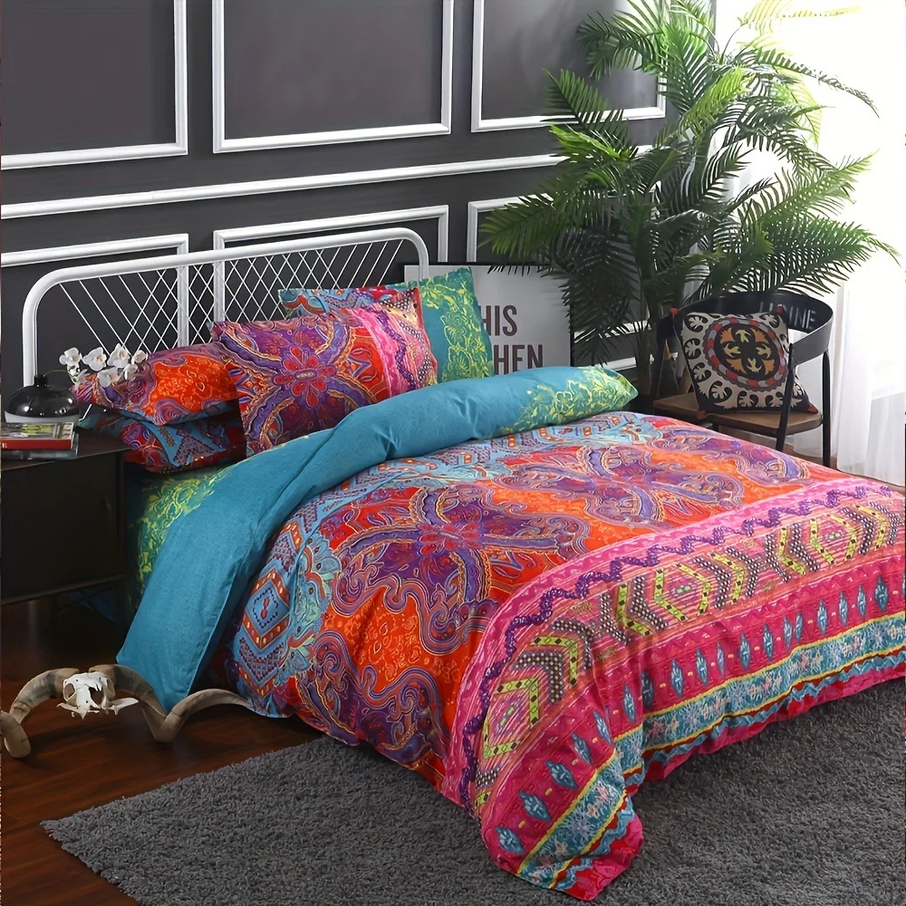 3pcs Duvet Cover Set Bohemian Bedding Set, Retro Ethnic Style Comforter Cover Twin/Full/Queen/King Bedroom Decoration