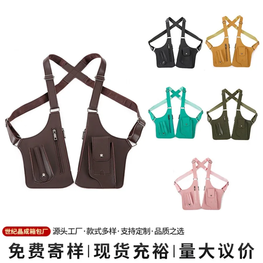 

【Новый стиль】Мужская сумка-жилетка, модная нагрудная сумка, уличная сумка с кожаными ремнями, сумка на плечо, спортивная повседневная сумка, мужская сумка.
