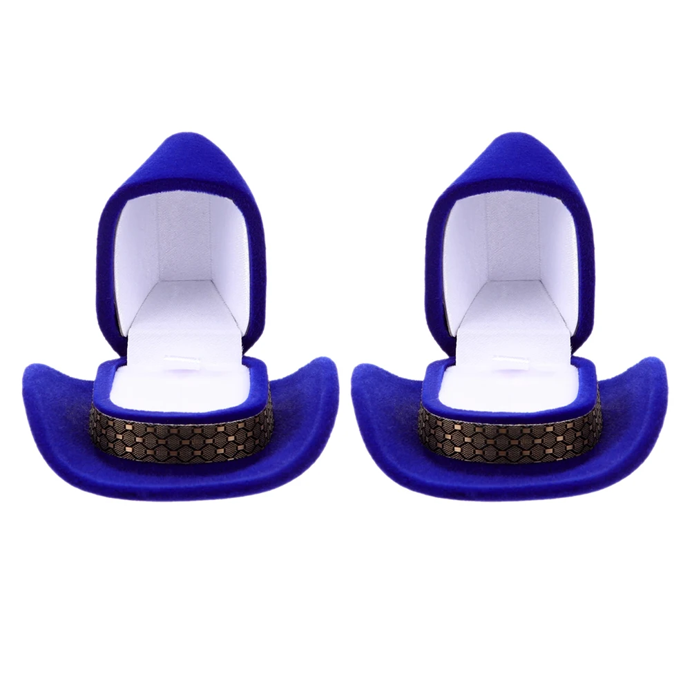 

2 Pcs Cowboy Hat Box Jewelry Holder Display Case Rings Boxes Flocking Bridegroom