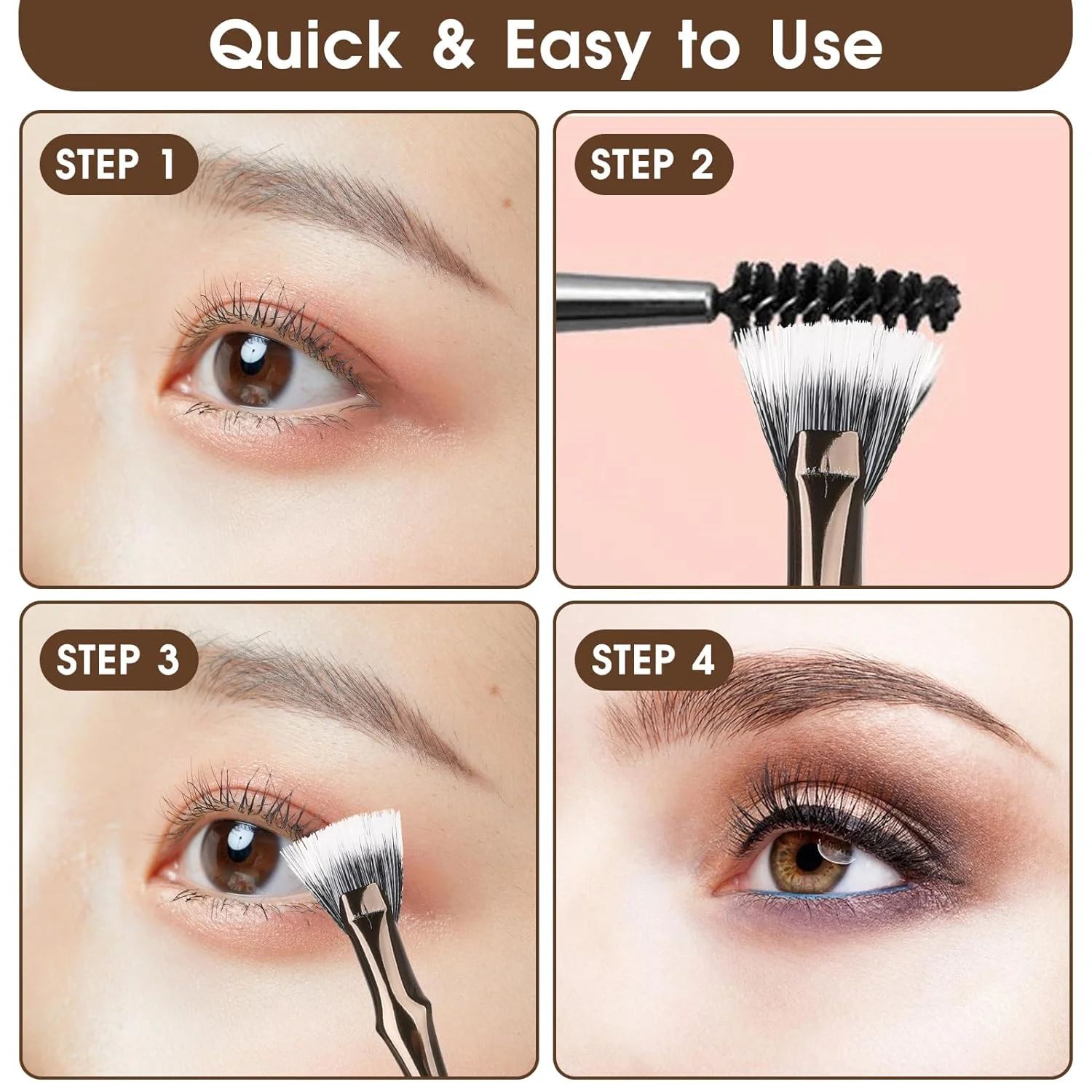 Pinceaux coudés polyvalents et élégants en forme d'éventail offrant des looks parfaits des cils et des sourcils – Idéal pour les maquilleurs professionnels et
