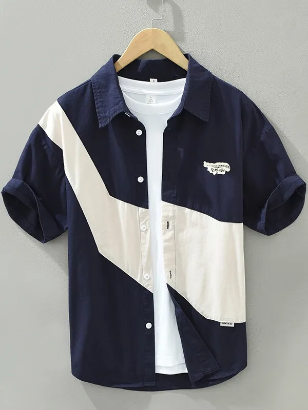 

Casual Loose Men's ort Sve Cotton irt Color Blo Contrast Youthful Versatile Pure Cotton f Sve Top for Summer