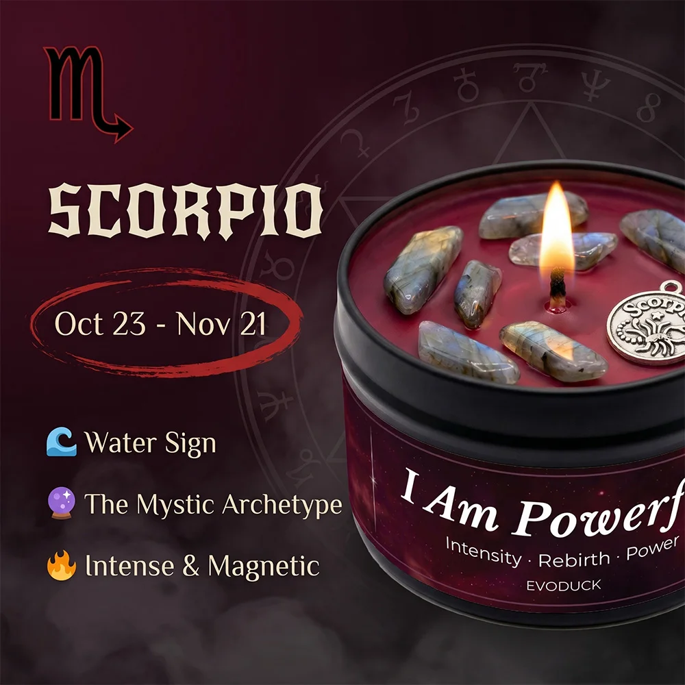 Scorpio Zodiac Scented Candle, Sandalwood Myrrh, Astrology Aromatherapy Candle in Tin, Home Fragrance Decor Birthday Gift, 3oz