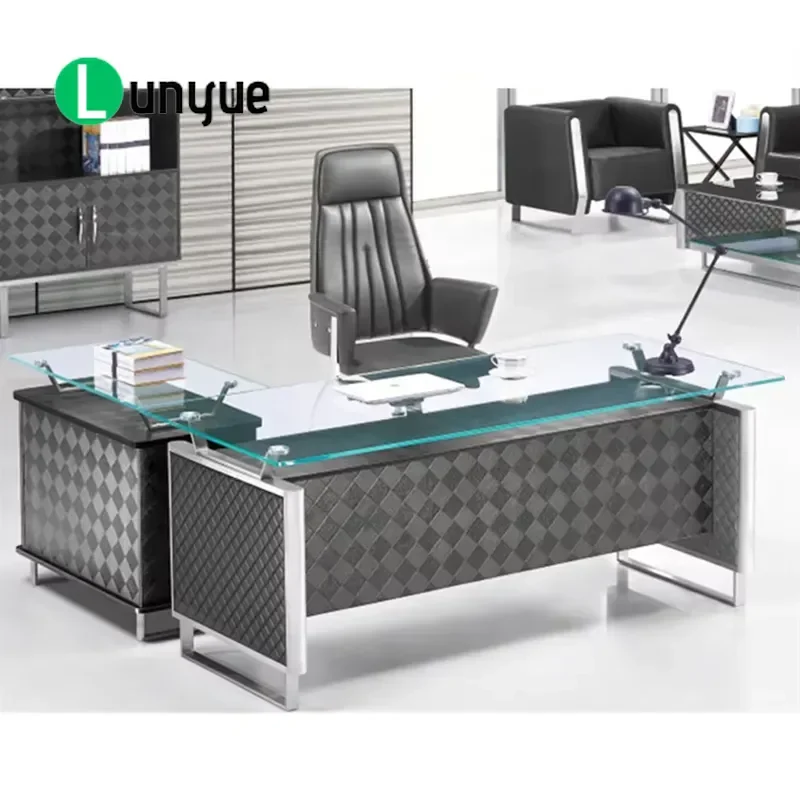 Modern Glass Executive Office Desk Computer Workstation High Tech Furniture for Corporate Workspace