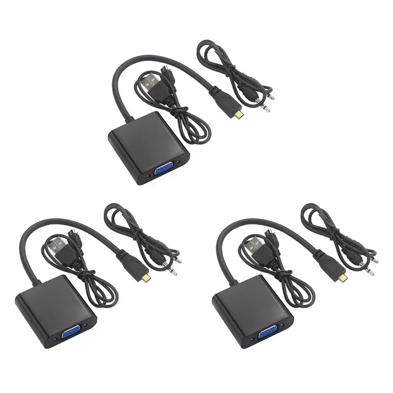 

AA08-3X Micro- To VGA Adapter Cable 1080P Video Converter With Audio Jack USB Power Cable For Camera Raspberry Pi 4