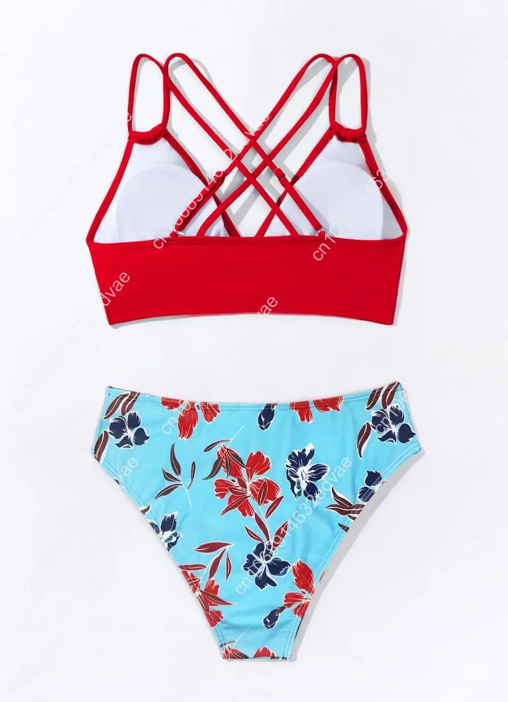 Tainehs Women's Push Up V Neck Bikini Sets Criss Cross Back Two Piece Bathing Suit