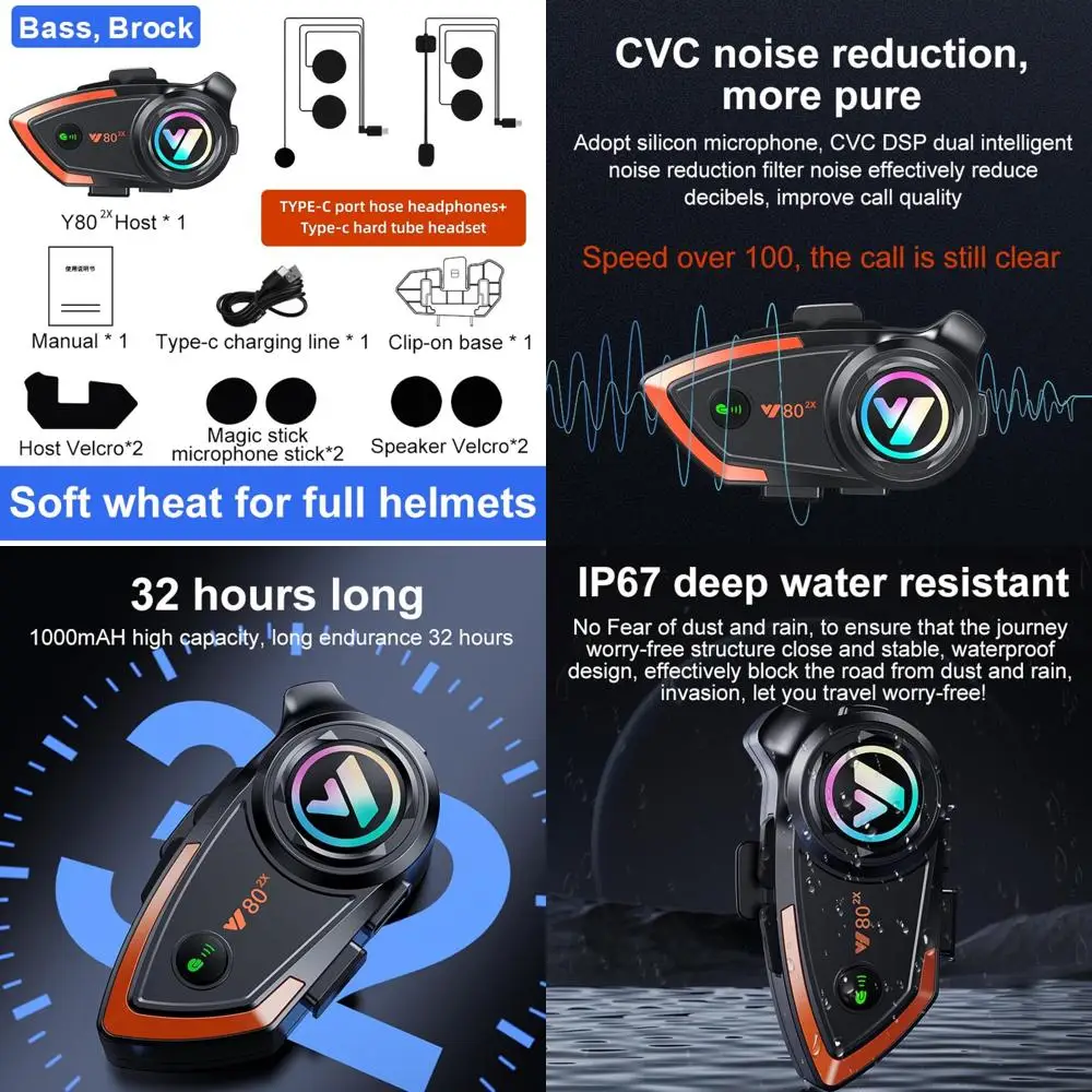 

Bluetooth-гарнитура для мотоциклетного шлема, 500 метров, 2 гонщика, Bluetooth-гарнитура для шлема, домофонная гарнитура с шумом CVC, качество звука, динамики C