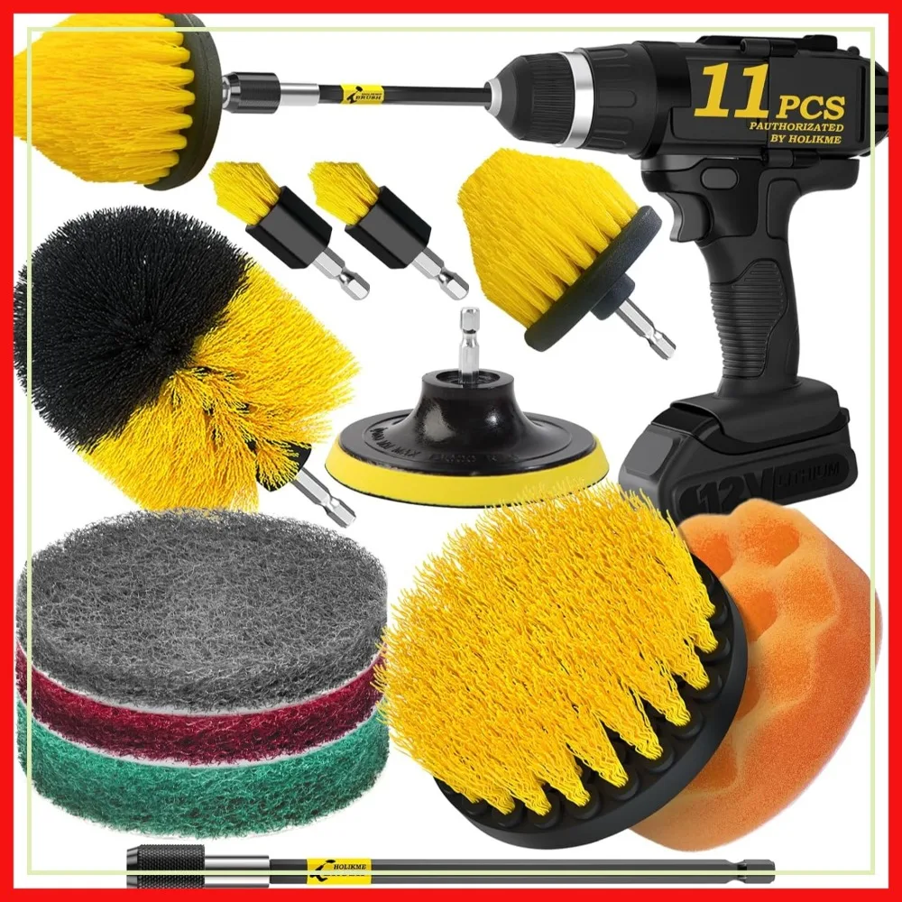

11 Piece Drill Brush Attachment Set Scouring Pads Power Scrubber for Bathroom, Floor, Tub, Shower, Grout, Tile, Corners