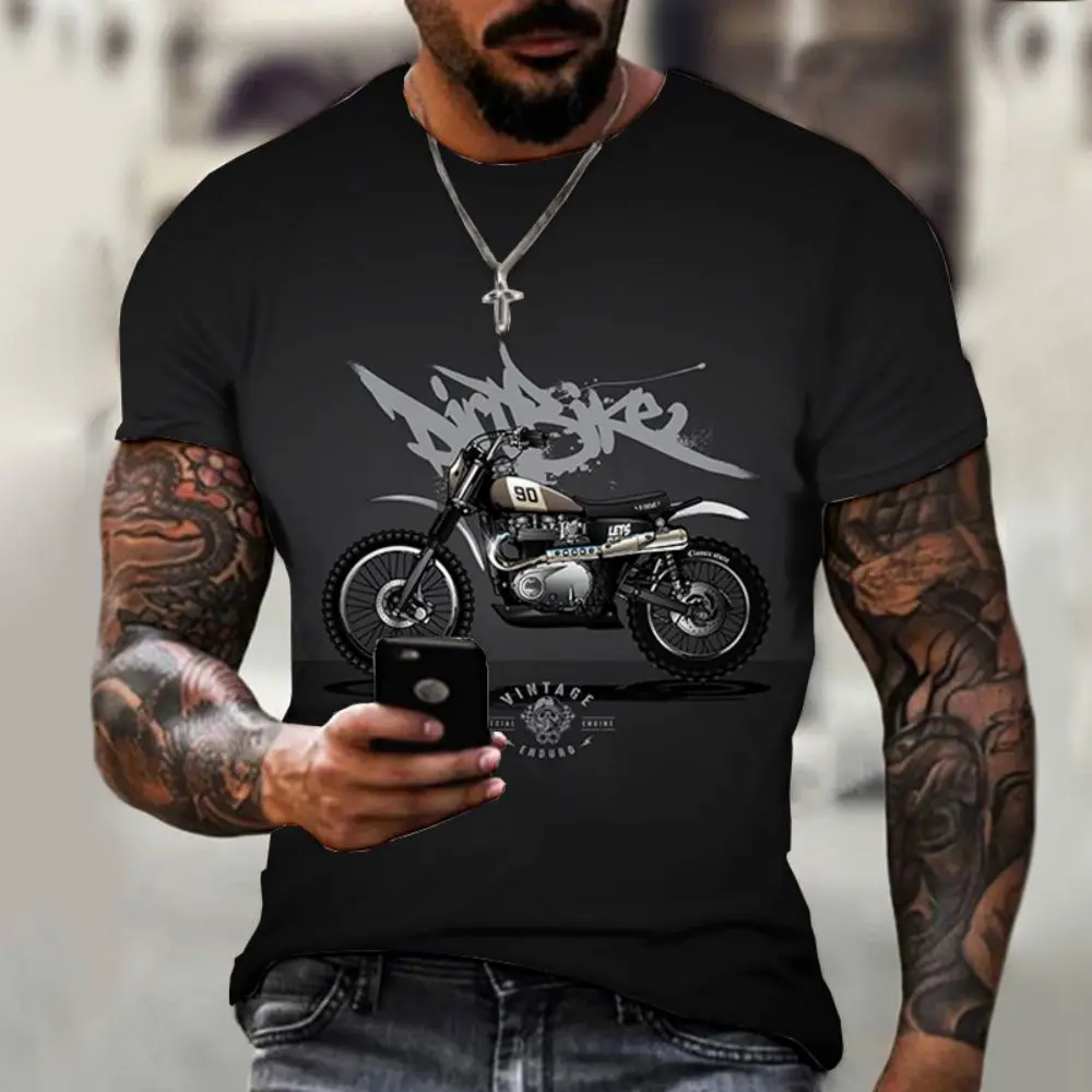 Vintage Motorcycle T-Shirt For Mens Short Sleeve Tops 3D Motorcycle T-Shirt Oversized Summer Clothing Street Men\'s Retro T-Shirt