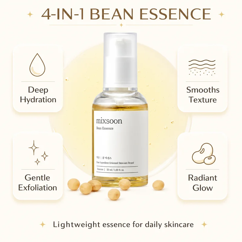 Korean Skin Care Mixsoon Bean Essence Hyaluronic Acid Exfoliating Facial Serum Hydrating, Moisturizing and Antioxidant Essence