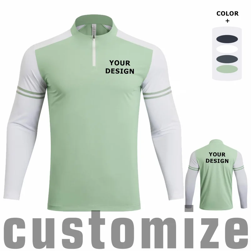 Custom DIY Long-sleeved Half-zipper T Shirt Men Elastic Training Gym Fitness Workout Sport Jersey Athletic Running Shirt Men
