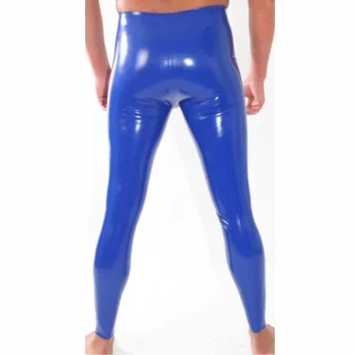 

100% Rubber Gummi Men Latex Pants Blue Cosplay Trouser Skin Friendly Sportswear Pantaloons