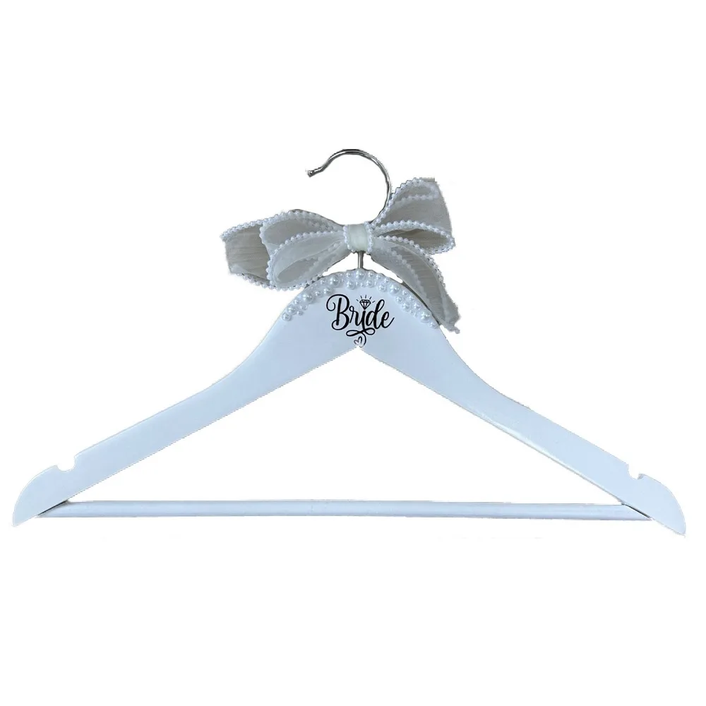 Percha de Madera Antideslizante Decorada con Perlas y Lazo de Cinta, Percha para Secar Ropa, Percha Decorativa para Vestidos de Novia que Ahorra Espacio