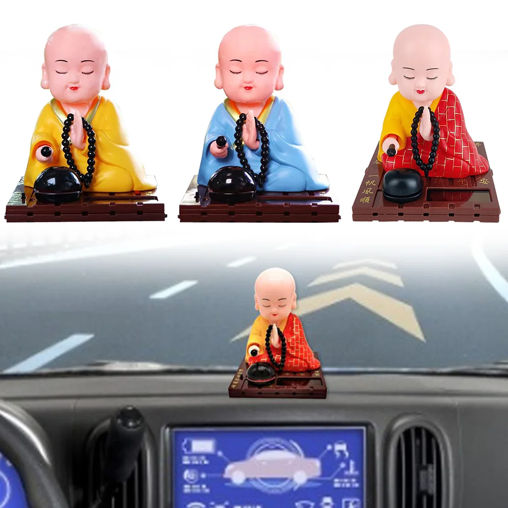 Little Monk Ornament Mini Solar Powered Shaking Head Monk Figurki Ozdoba samochodowa Dekoracja deski rozdzielczej Wystrój domu i biura