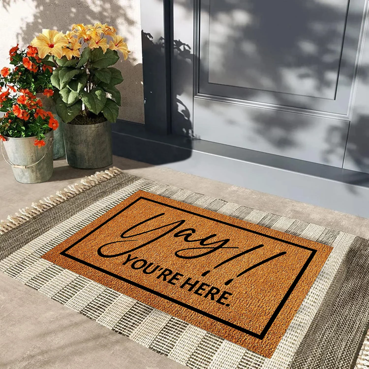 

Mat Yay! You're Here Doormat Rubber Bathroom Kitchen Mat Garden Garage Door Floor Mat Non-Slip Carpet Rug