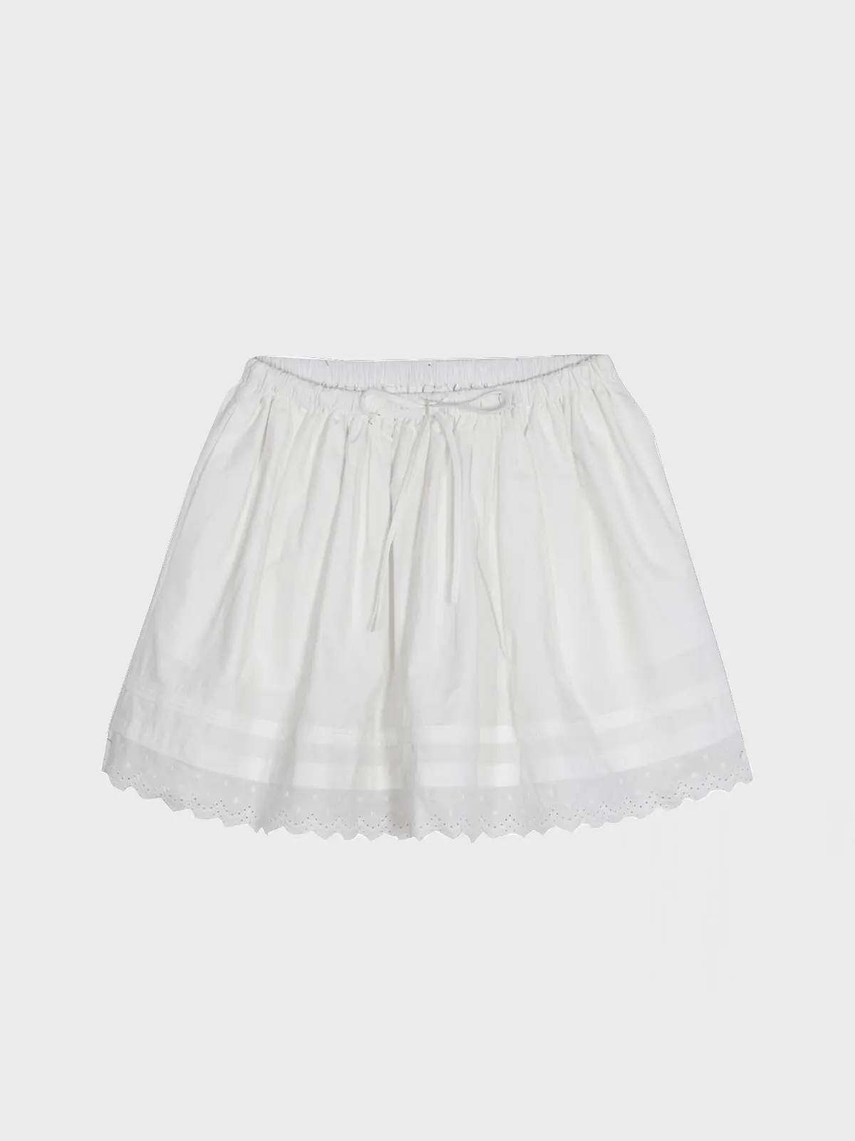 Casual High Waist A-Line  Skirt Pure Color Elastic Waist Lace Trim ort Skirt Women's Spring Faion Cotton Blend Skirt