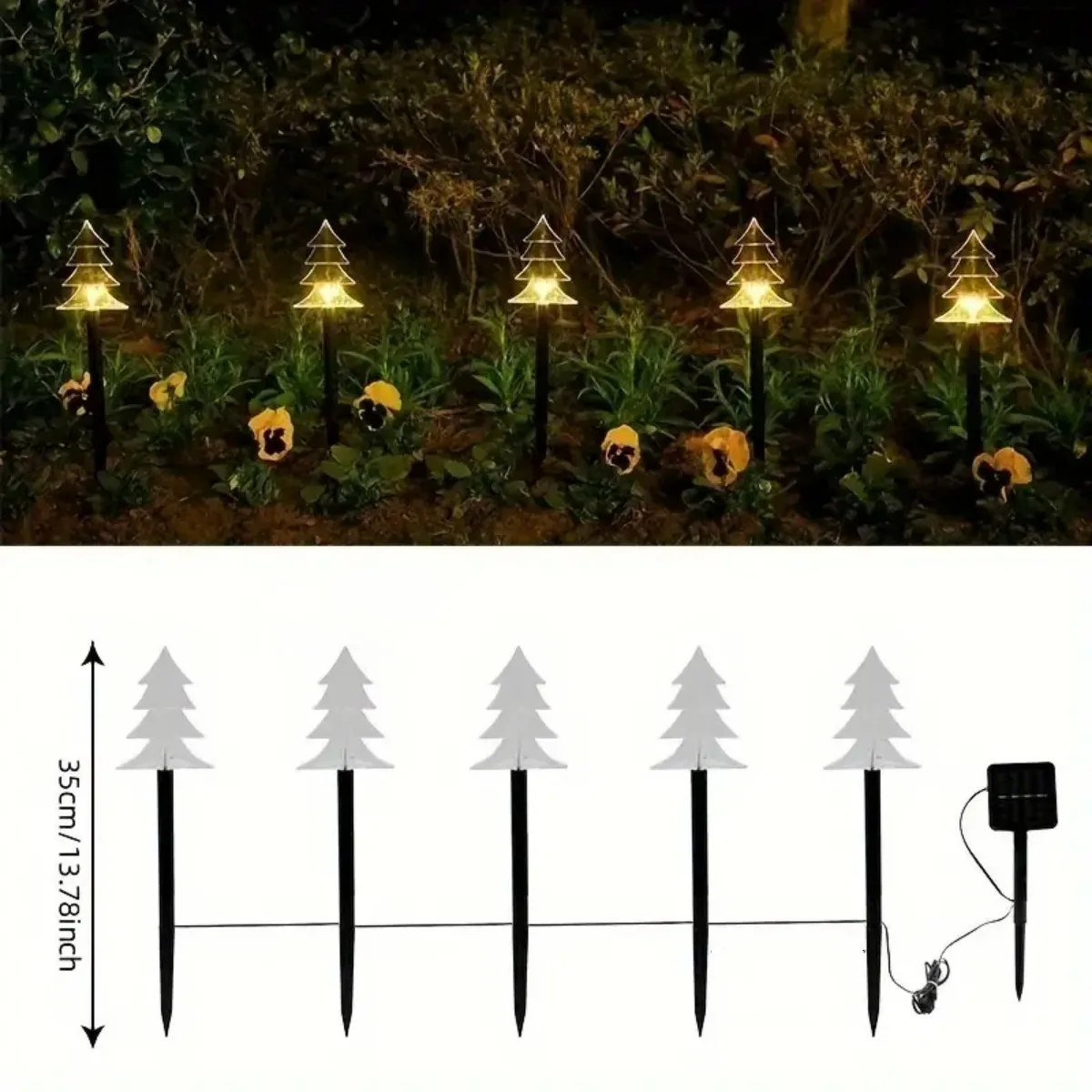 5Pcs Christmas Pathway Lights Waterproof Snowflake/Xmas Tree/Star With Stake Lamp Solar Powered Suitable For Home Outdoor Decor