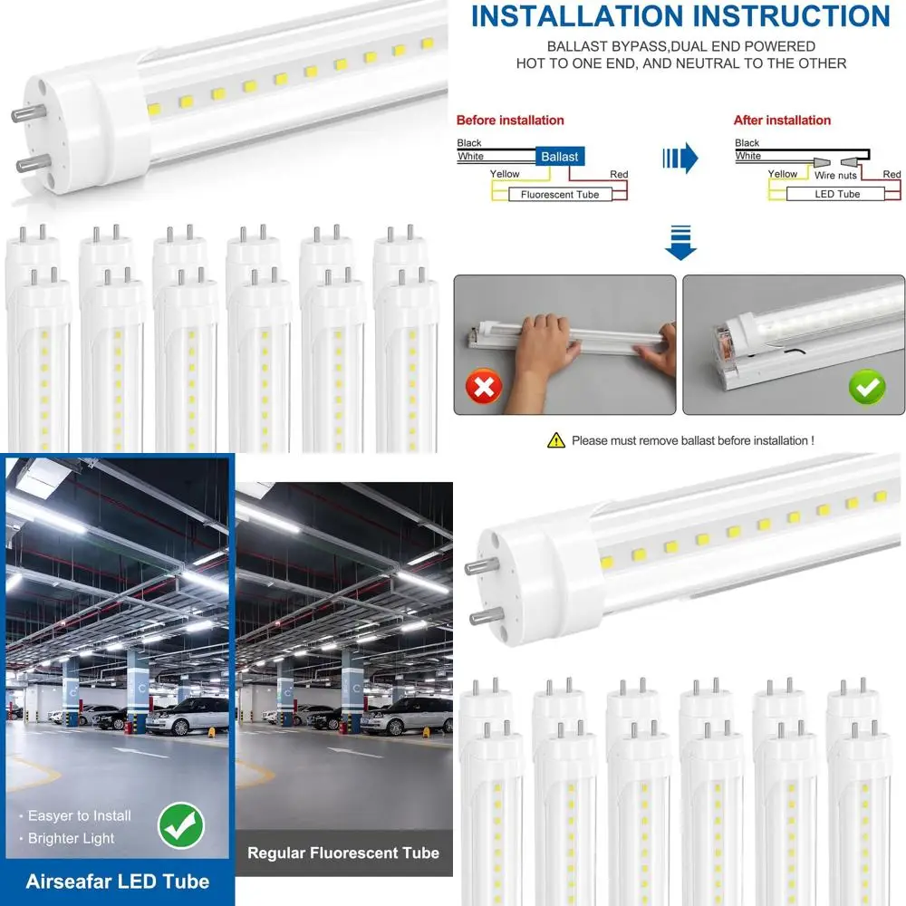 

3-Foot 14W Dual-Ended T8 LED Tube, 5000K, 1820 Lumens, G13 Base, Clear Cover, No Ballast Needed