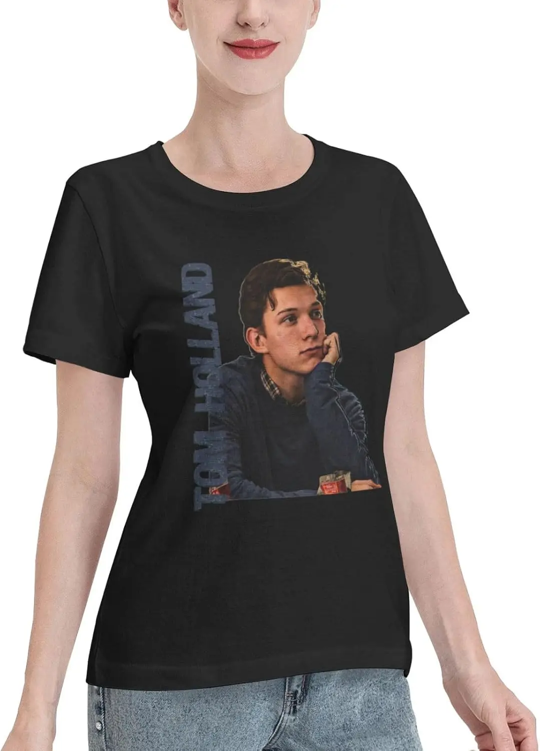 Tom Holland T Shirt Women'S Summer Short Sleeve O-Neck Tee Classic Sport Shirts Large Black