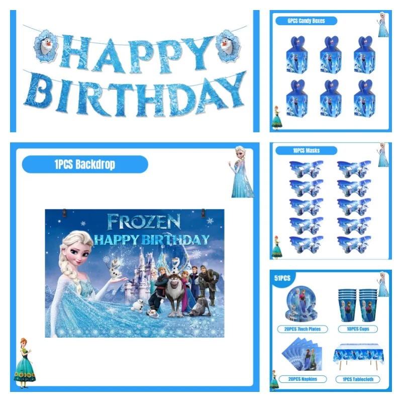 Disney The Snow Queen Elza Birthday Decoration Tableware Balloon Background Frozen Theme Birthday Party Cup Plate Tablecloth Kid