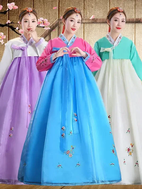 Traditionele Koreaanse Kleding Trouwjurk Hanbok Jurk Voor Vrouwen Oude Paleis Gewaad V-Hals Nationale Voorstelling Asien Stijl 한