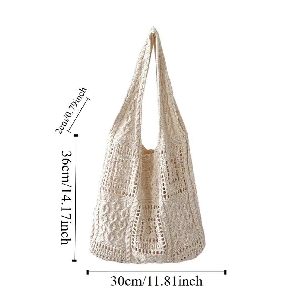 Tas Tangan Rajutan Manis Tas Bahu Belanja Kapasitas Besar Berongga Tas Pantai Musim Panas Warna Polos Poliester Setiap Hari