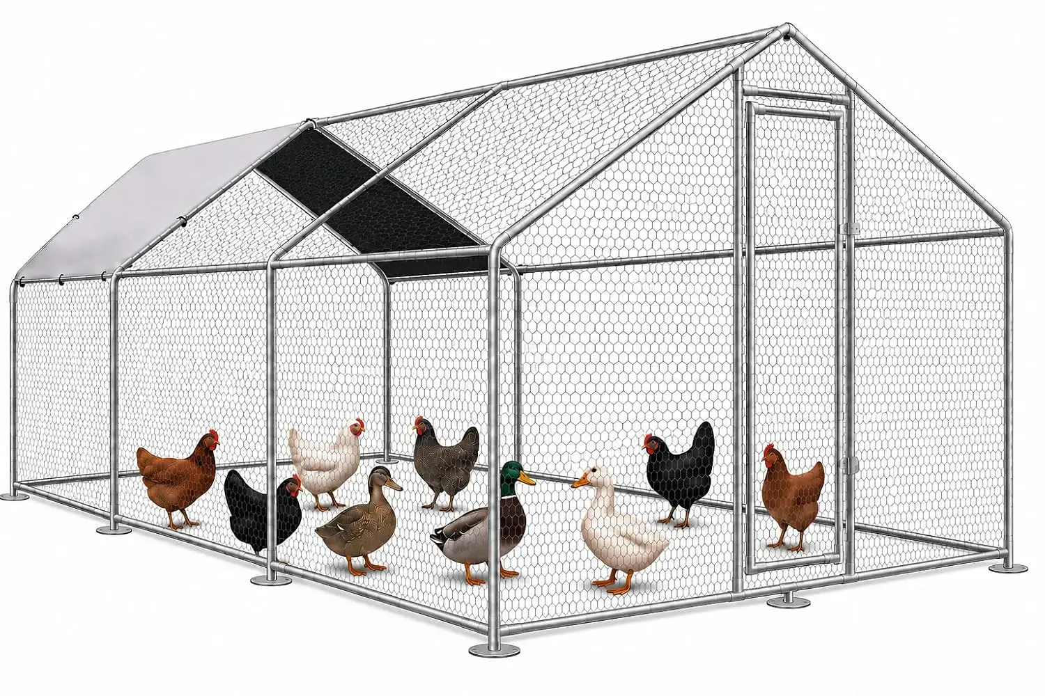 Metal Chicken Coop 15x10x6.5 FT Large Chicken Run with Cover, Customized