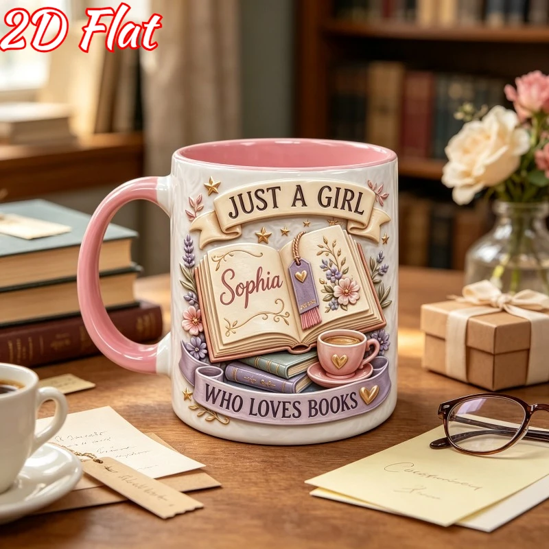 Personalized Book Lover Girl Reading Theme Ceramic Mug 2D Print Custom Name 11oz Birthday Thanksgiving Christmas Gift
