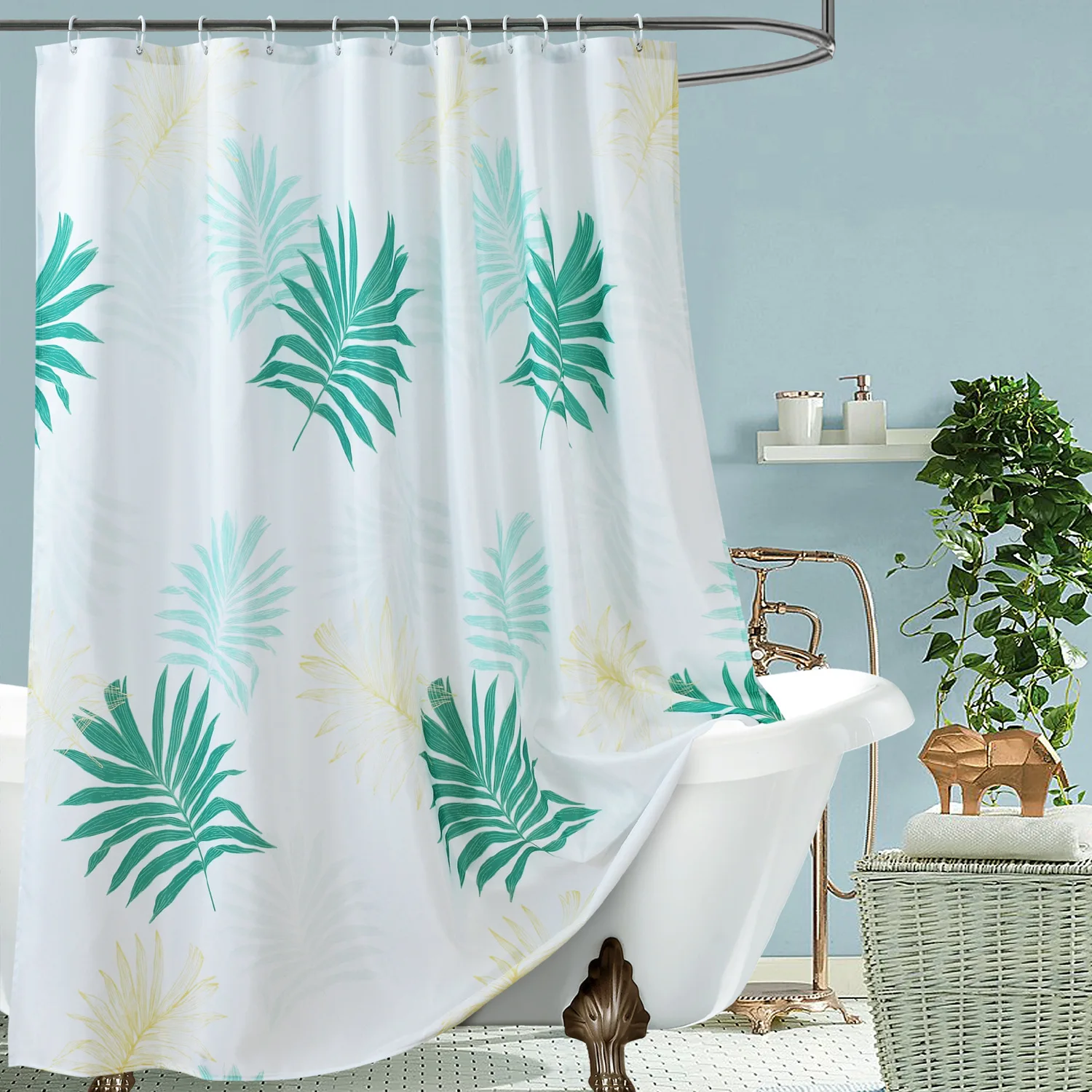 Shower Curtain Polyester Fabric Leave Print Waterproof Bathroom Curtains Toilet Decorative Mildew Proof Modern Style 200cm