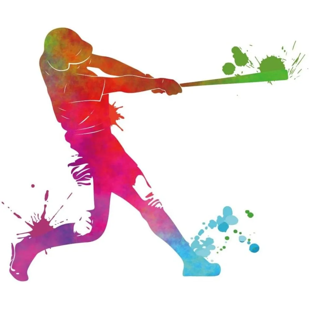 Colorful Baseball Wall Stickers Sports Figure Wall Decal Large Size Minimalist Style Sports Room Training Field Baseball Field