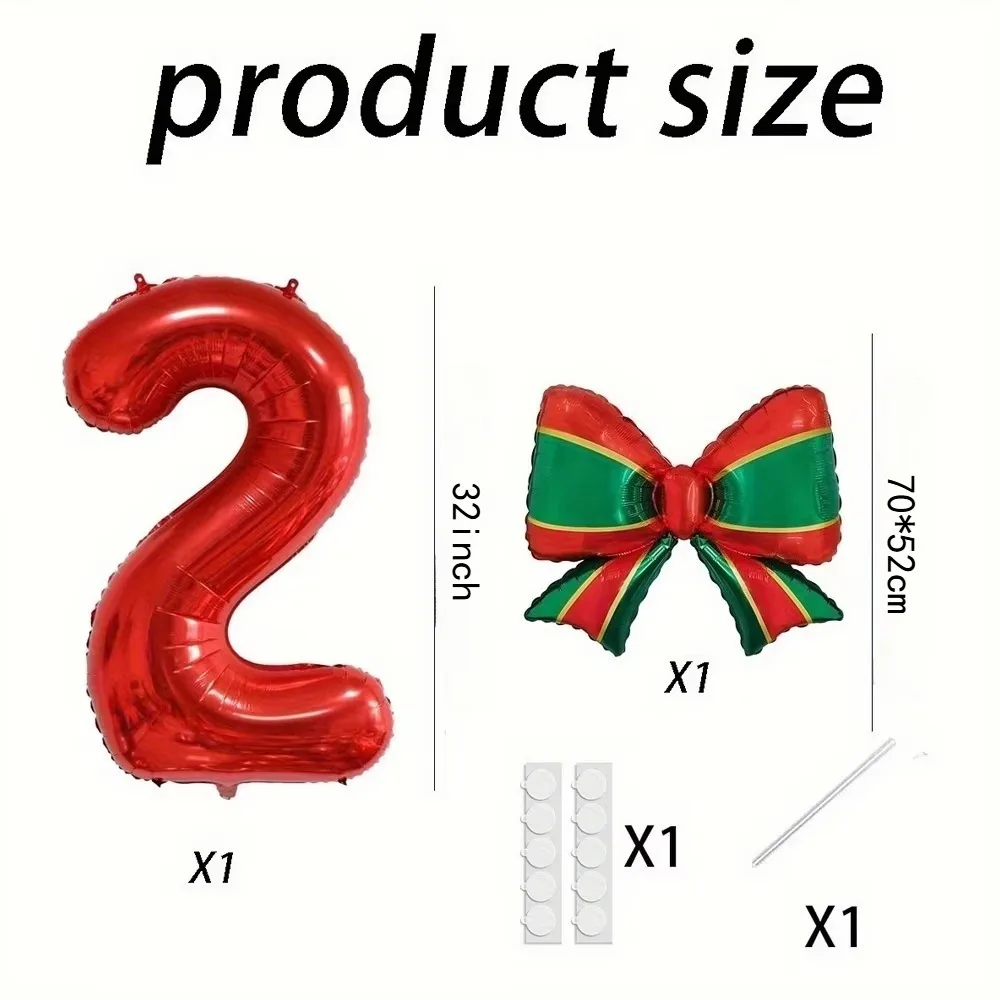 32 Inch Christmas Number Foil Balloons Red Digit Balloon With Xmas Bow for Birthday New Year Holiday Party Supplies