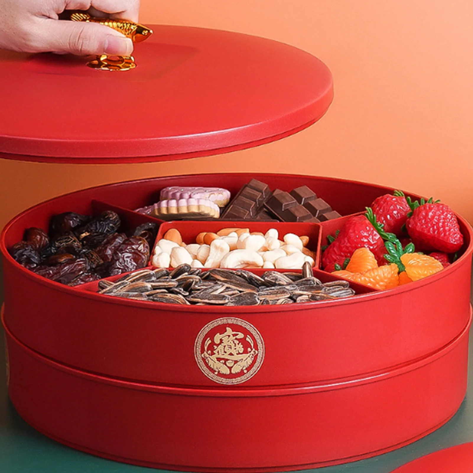 

2026 New Year Fruit Tray Multi Grids Nut Platter Chinese New Year Spring Festival Home Decor Fruit Platter Snack Organizer Tray