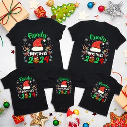 Casual sombrero de Navidad y familia Navidad 2024 estampado familia camiseta traje pantalón corto Casual manga familia conjunto a juego ropa de vacaciones