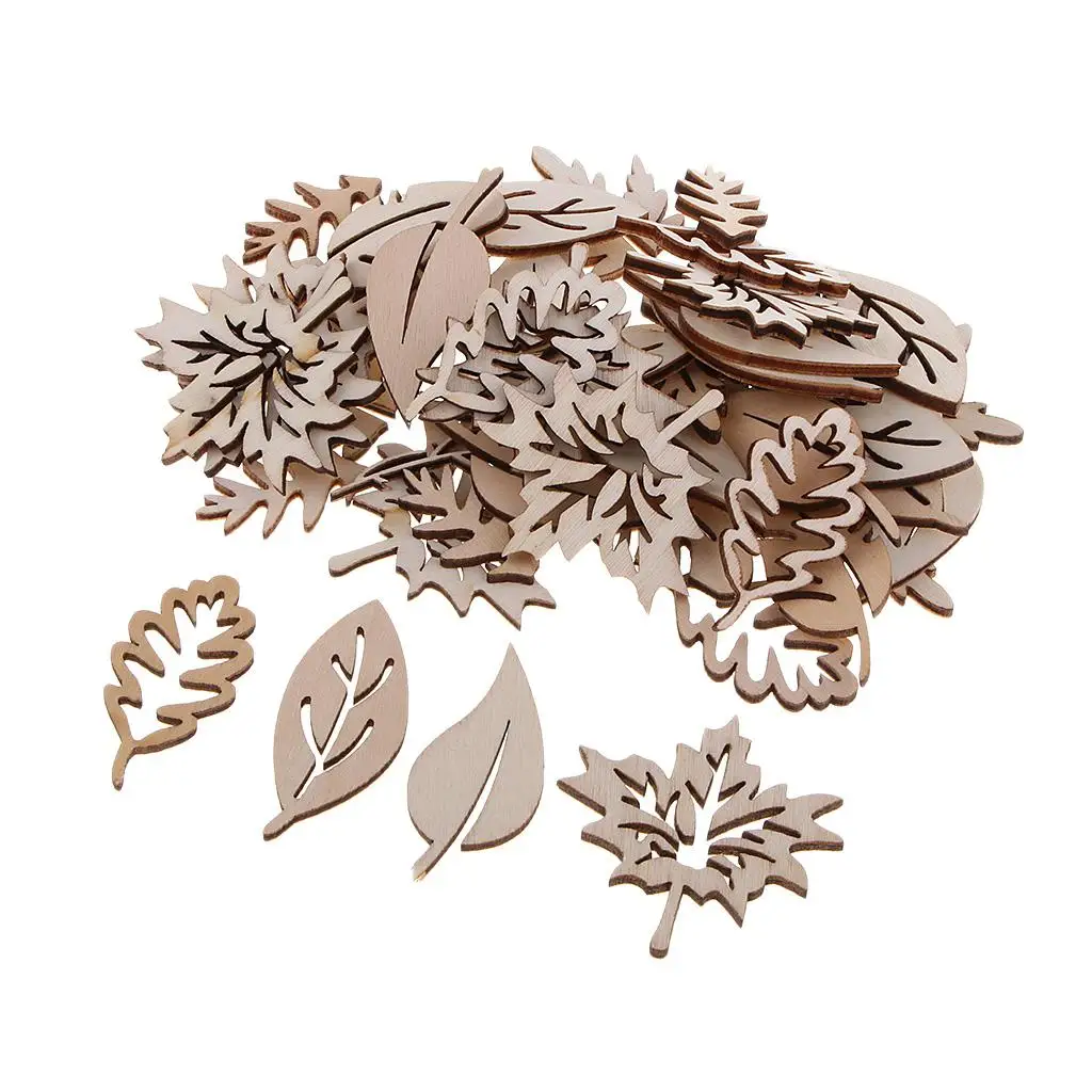 Pack of 50 Wooden Leaves Shapes Crafts Wooden for Decoupage