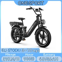 ONESPORT OT08 Pro 500W Motor Electric Bicycle 48V36AH Dual Battery Hydraulic Brake Electric Bike 20 Inch Fat Tire Electric Bike