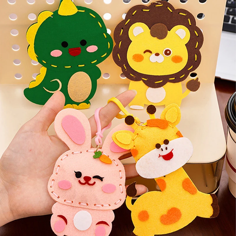 Cartoon Sewing DIY Felt Pendant Children Puzzle Toys Funny Cute Animal Keychain Montessori Arts Crafts Handmade Toys Girls Gift