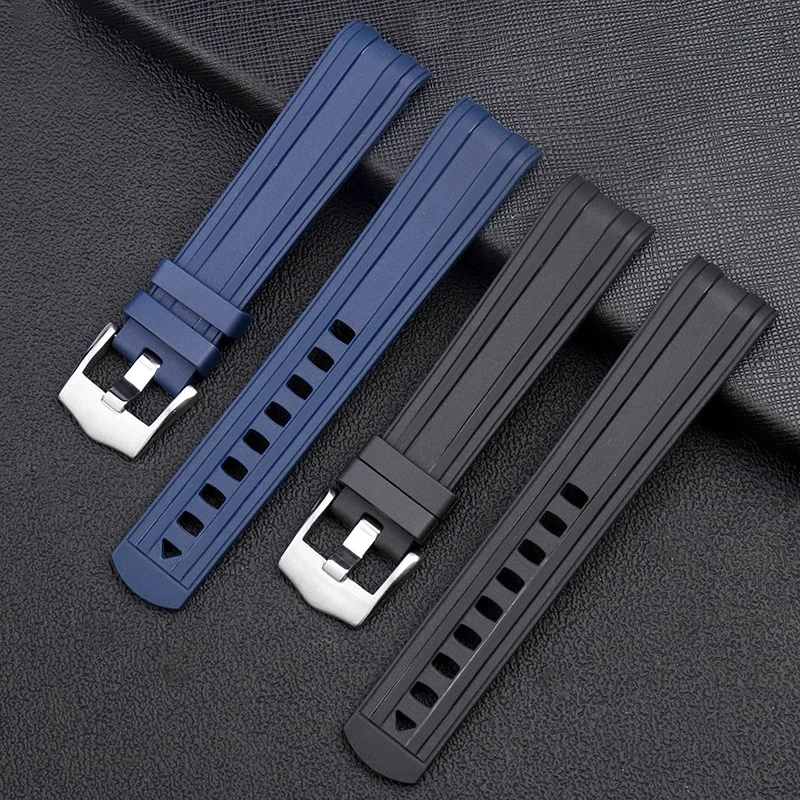 Curved End Rubber silicone watchband For Omega New Seamaster 300 universe 007 Watch strap 20mm 22mm Men Replaceme bracelet blue